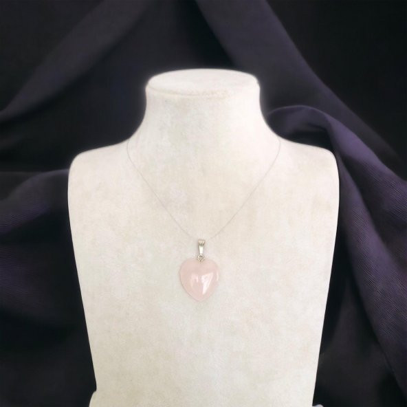 Pembe Kuvars Kalp Doğal Taş Kolye Ucu - 2