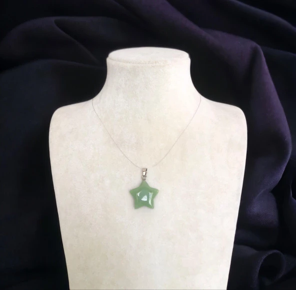 Aventurin Doğal Taş Çelik Zincirli Kolye CRF-2 - 2