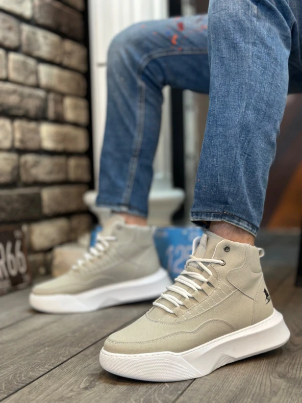 BA0318 Bağcıklı Erkek Yüksek Taban Gri Taban Spor Bot - Resim 2