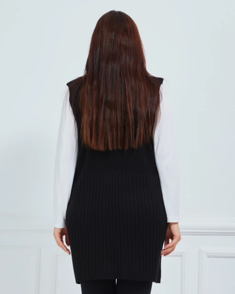 Kadın Standart Triko Mevsimlik Cepli Günlük Yelek - 7