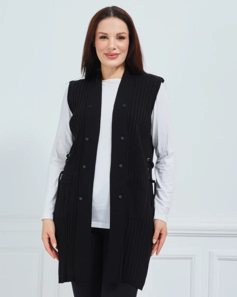 Kadın Standart Triko Mevsimlik Cepli Günlük Yelek - 4