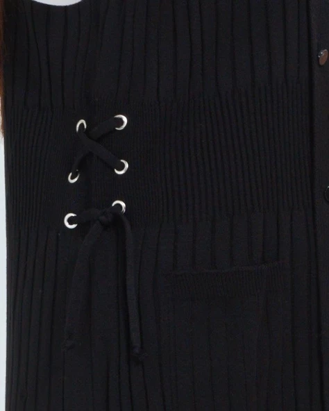 Kadın Standart Triko Mevsimlik Cepli Günlük Yelek - 6