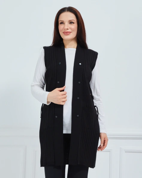 Kadın Standart Triko Mevsimlik Cepli Günlük Yelek