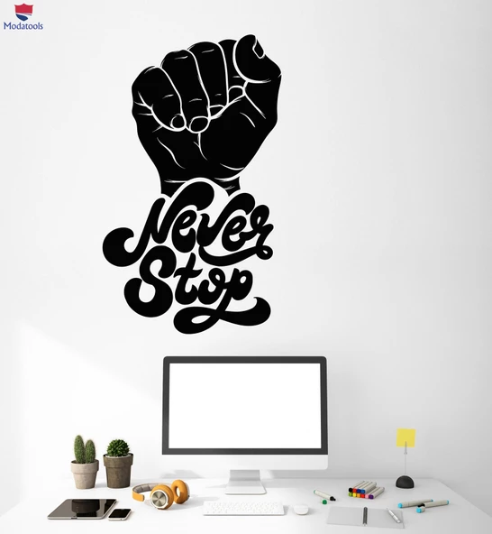 Oturma Odası, Ofis, Dükkan Duvar Sticker Motivasyon Kelime Alıntı Yumruk El Asla Durdurma Çıkartmaları