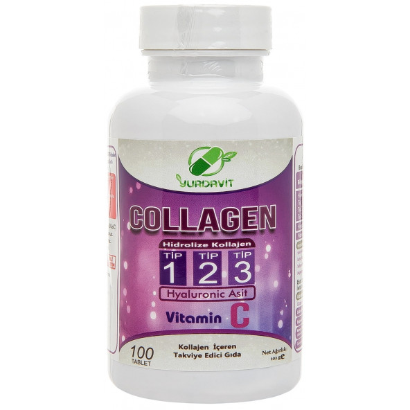 Yurdavit Hydrolyzed Collagen Type 1-2-3 3x100 Tablet Hyaluronic Acid Vitamin C Hidrolize Kolajen - 2