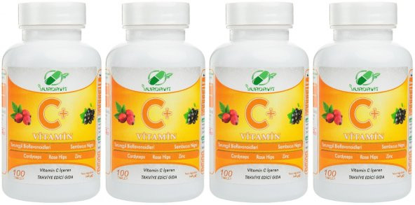 Yurdavit Vitamin C Vitamini 1000 Mg 4x100 Tablet Kuşburnu Çinko Kordiseps Mantarı Kara Mürver