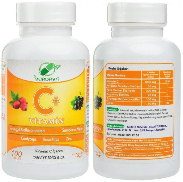 Yurdavit Set 100 Tablet Vitamin C Vitamini 1000 Mg Hydrolyzed Kolajen Tip 1-2-3 Hyaluronik Asit - 2