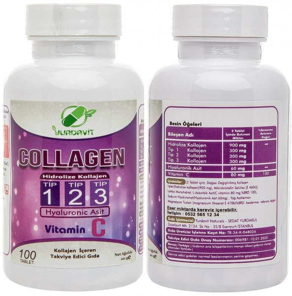 Yurdavit Set 100 Tablet Vitamin C Vitamini 1000 Mg Hydrolyzed Kolajen Tip 1-2-3 Hyaluronik Asit - 3