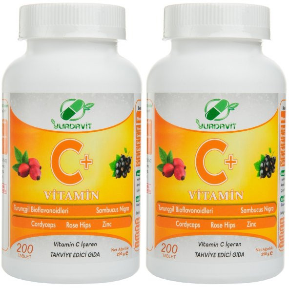 Yurdavit C Vitamini 1000 Mg 2x200 Tablet Kuşburnu Çinko Kordiseps Mantarı Kara Mürver