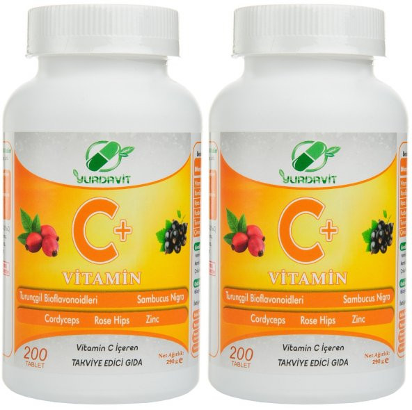 Yurdavit Vitamin C 2x200 Tablet Cordiceps Black Elderberry Citrus Bioflavonoids Zinc Sambucus Nigra
