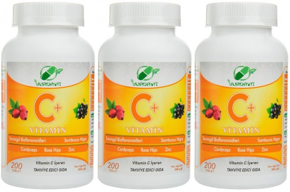 Yurdavit Vitamin C 3x200 Tablet Cordiceps Black Elderberry Citrus Bioflavonoids Zinc Sambucus Nigra