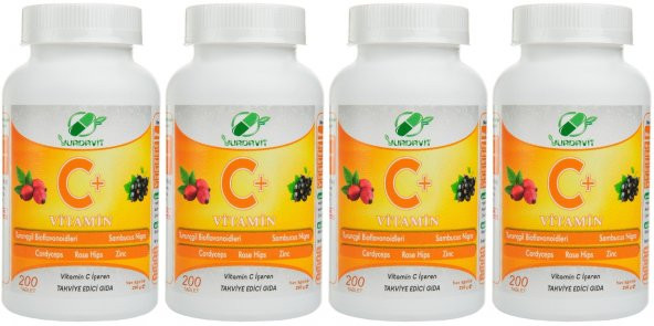 Yurdavit Vitamin C 4x200 Tablet Cordiceps Black Elderberry Citrus Bioflavonoids Zinc Sambucus Nigra