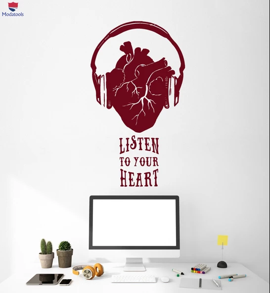 Oturma Odası, Ofis, Dükkan Duvar Sticker Müzikal Kalp Kulaklıklar Müzik Alıntı Çıkartmalar Benzersiz Hediyelik