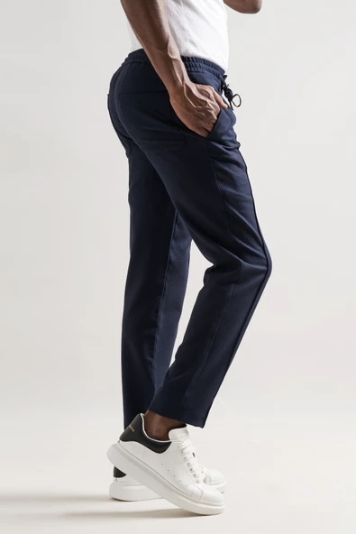 Armürlü Regular Fit Beli Lastikli Ve İplikli Önü Dikişli Mevsimlik Kumaş Erkek Jogger Pantolon - 2
