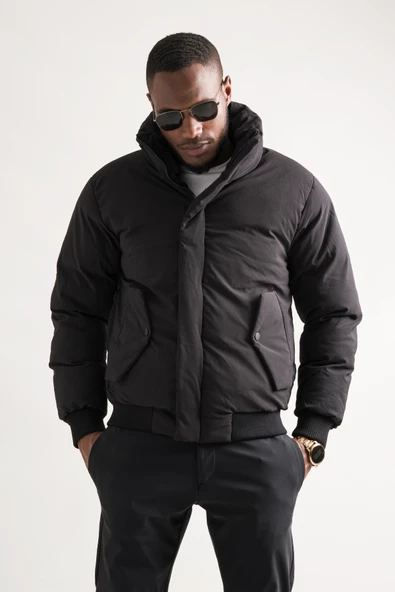 Regular Fit Dik Yaka Fermuar Ve Çırtçırt Kapamalı Beli Ve Kolları Lastikli Spor Şişme Kısa Mont - 10