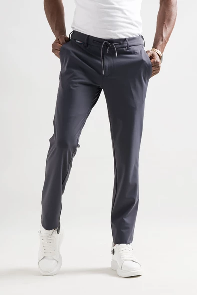 Slimfit Beli Lastikli Ve İplikli Polyamid Hafif Parlak Kışlık Kumaş Erkek Jogger Pantolon - 6