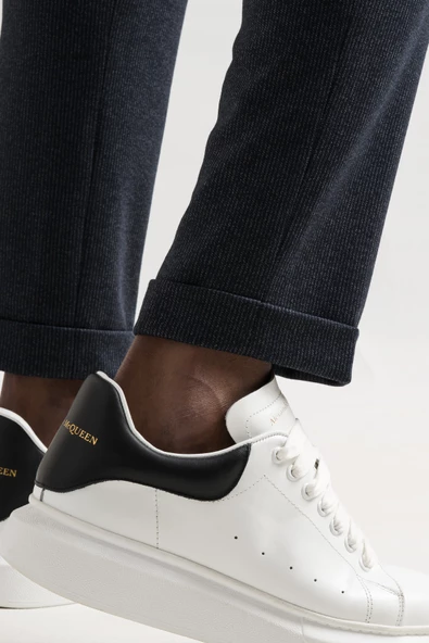 Slimfit Beli Lastikli Çizgili Duble Paça Kışlık Kumaş Erkek Jogger Pantolon - Resim 11