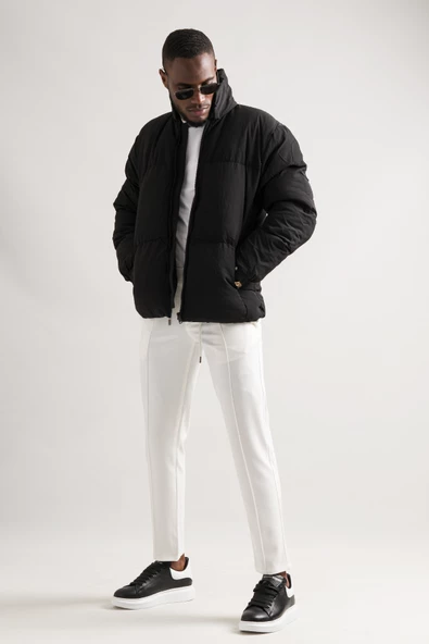 Regular Fit Dik Yaka Fermuar Kapamalı Kolları Lastikli Spor Şişme Mont - Resim 7