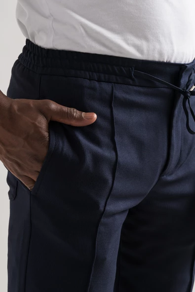 Armürlü Regular Fit Beli Lastikli Ve İplikli Önü Dikişli Mevsimlik Kumaş Erkek Jogger Pantolon - 5