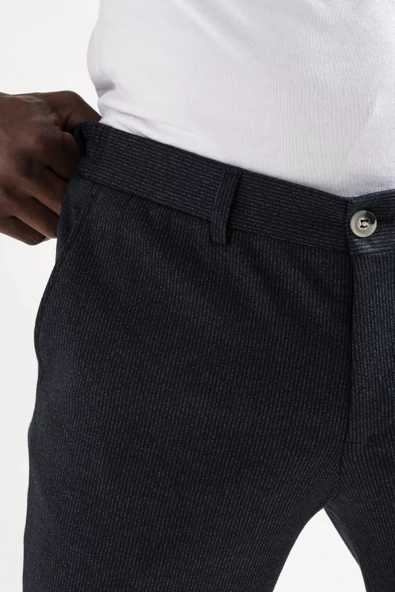 Slimfit Beli Lastikli Çizgili Duble Paça Kışlık Kumaş Erkek Jogger Pantolon - Resim 12