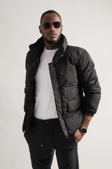 Regular Fit Dik Yaka Fermuar Ve Çırtçırt Kapamalı Kolları Lastikli Torba Cepli Spor Şişme Mont - 9