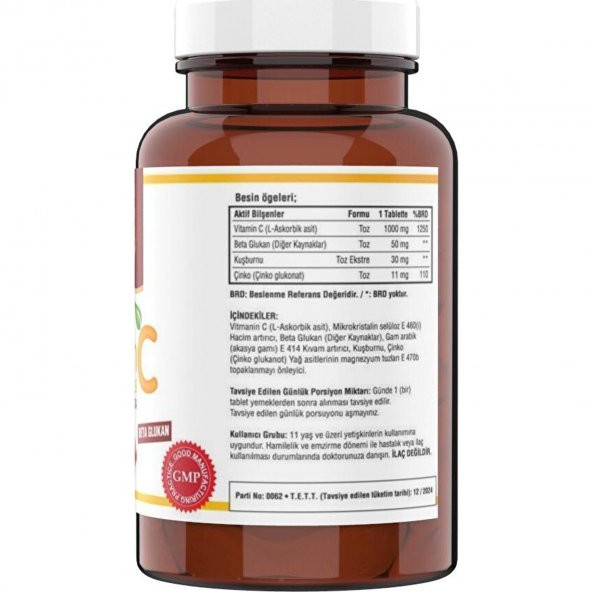 Ncs Vitamin C Kuşburnu Ekstresi Beta Glukan Içeren Takviye Edici Gıda 120 Tablet