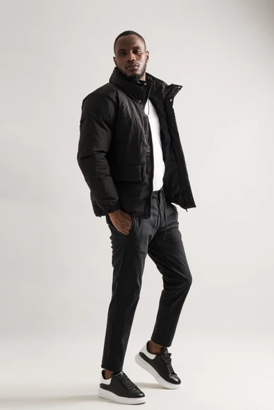 Regular Fit Dik Yaka Fermuar Ve Çırtçırt Kapamalı Kolları Lastikli Torba Cepli Spor Şişme Mont - 8