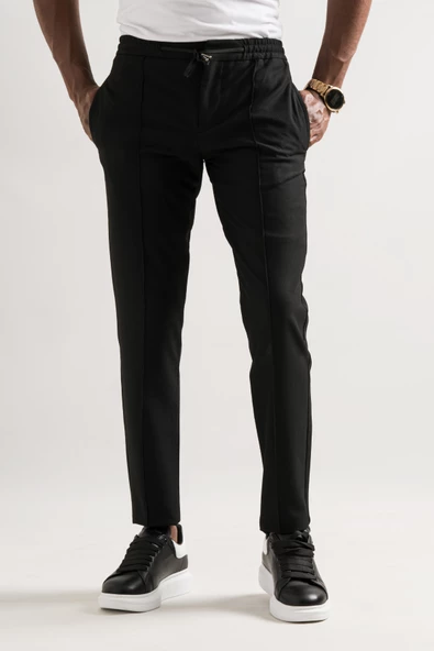 Armürlü Regular Fit Beli Lastikli Ve İplikli Önü Dikişli Mevsimlik Kumaş Erkek Jogger Pantolon - 7