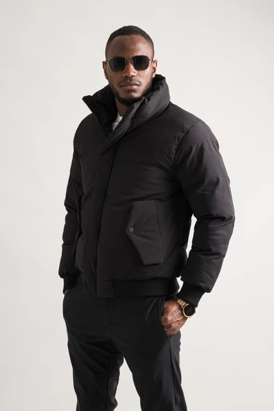 Regular Fit Dik Yaka Fermuar Ve Çırtçırt Kapamalı Beli Ve Kolları Lastikli Spor Şişme Kısa Mont - 11