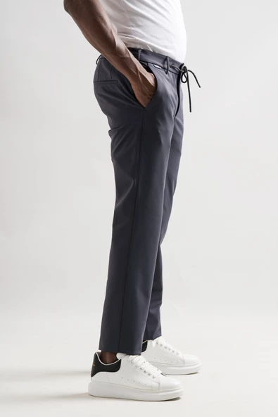 Slimfit Beli Lastikli Ve İplikli Polyamid Hafif Parlak Kışlık Kumaş Erkek Jogger Pantolon - 8