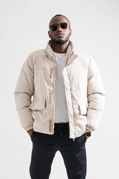 Regular Fit Dik Yaka Fermuar Ve Çırtçırt Kapamalı Kolları Lastikli Torba Cepli Spor Şişme Mont - 3