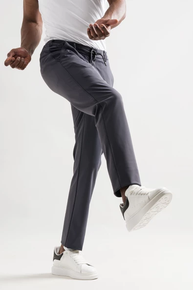 Slimfit Beli Lastikli Ve İplikli Polyamid Hafif Parlak Kışlık Kumaş Erkek Jogger Pantolon - 7