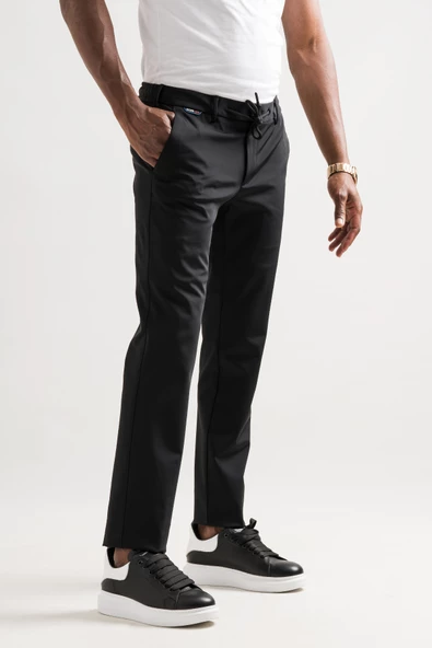 Slimfit Beli Lastikli Ve İplikli Polyamid Hafif Parlak Kışlık Kumaş Erkek Jogger Pantolon - 2