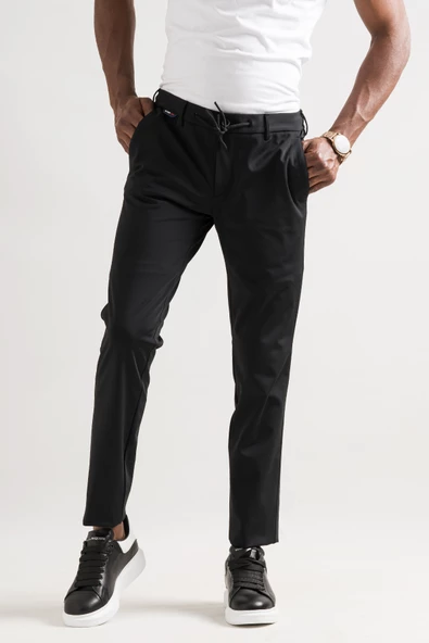 Slimfit Beli Lastikli Ve İplikli Polyamid Hafif Parlak Kışlık Kumaş Erkek Jogger Pantolon - 3