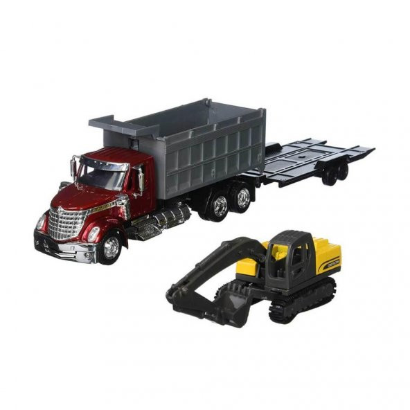 1:43 Long Haul International Lonestar Araçları - Kırmızı Taşıyıcı- Ekscavatör - 2