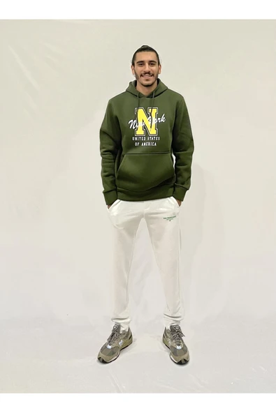 Erkek Kapşonlu Rahat Kalıp İçi Polarlı 3 iplik N Baskılı SweatShırt spr24sw06 - 8