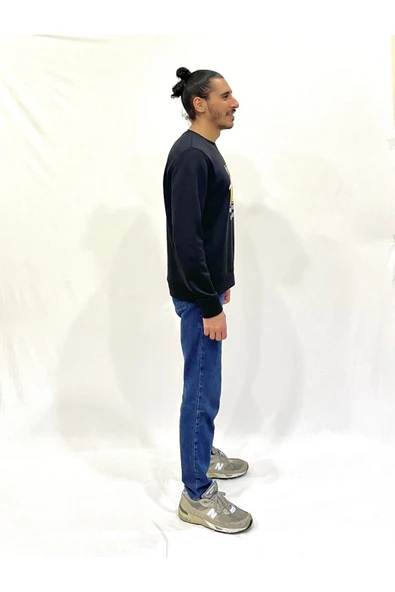 Erkek Bisiklet Yaka Rahat Kalıp 3 iplik Kalın N Baskılı Sweatshirt SPR24SW25 - 3