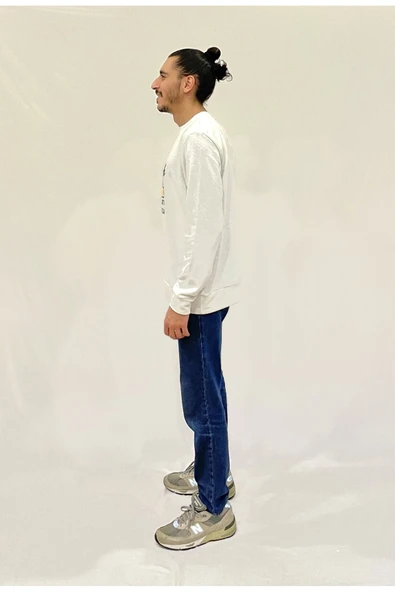 Erkek Bisiklet Yaka Rahat Kalıp 3 iplik Kalın N Baskılı Sweatshirt SPR24SW25 - 6