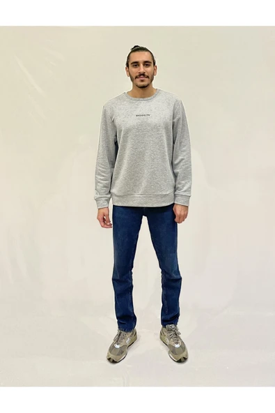 Erkek Bisiklet Yaka Rahat Kalıp 3 iplik Kalın Orta Brooklyn Nakışlı Sweatshirt SPR24SW34 - 5