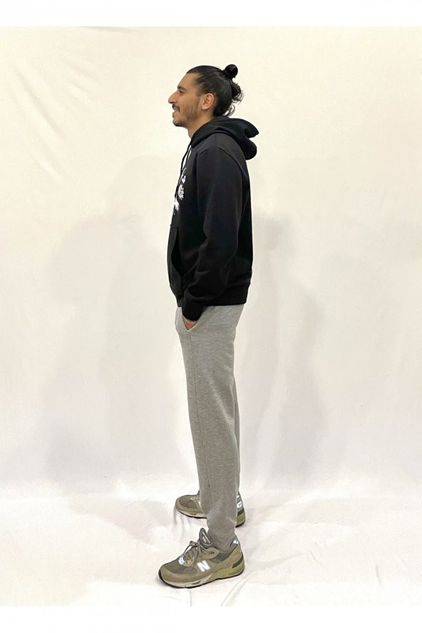 Erkek Kapşonlu Rahat Kalıp İçi Polarlı 3 iplik NYC Baskılı SweatShırt spr24swK09 - 2