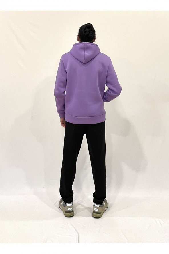 Erkek Kapşonlu Rahat Kalıp İçi Polarlı 3 iplik NYC Baskılı SweatShırt spr24swK09 - 12