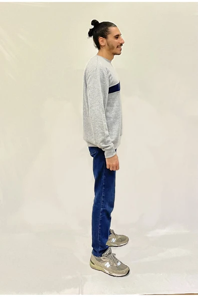 Erkek Bisiklet Yaka Rahat Kalıp 3 iplik Kalın Garnili Sweatshirt SPR24SW35 - 6