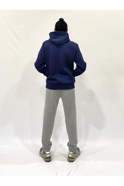 Erkek Kapşonlu Rahat Kalıp İçi Polarlı 3 iplik N Baskılı SweatShırt spr24sw06 - 7