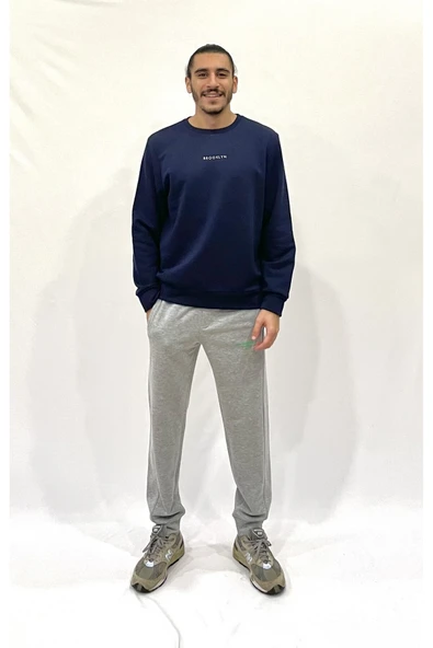 Erkek Bisiklet Yaka Rahat Kalıp 3 iplik Kalın Orta Brooklyn Nakışlı Sweatshirt SPR24SW34 - 9