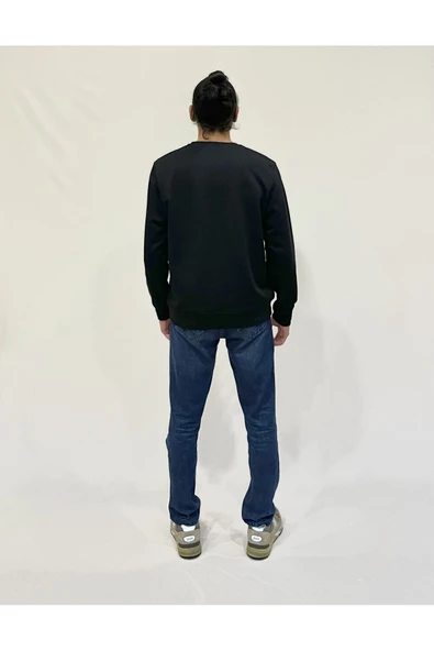 Erkek Bisiklet Yaka Rahat Kalıp 3 iplik Kalın N Baskılı Sweatshirt SPR24SW25 - 4