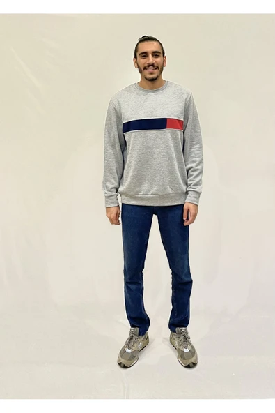 Erkek Bisiklet Yaka Rahat Kalıp 3 iplik Kalın Garnili Sweatshirt SPR24SW35 - 5