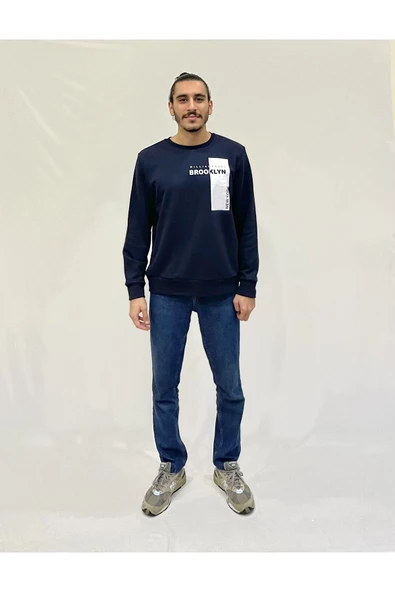 Süperlife Erkek Bisiklet Yaka Rahat Kalıp 3 iplik Kalın W.Brooklyn Baskılı  Sweatshirt SPR24SW31 - 8