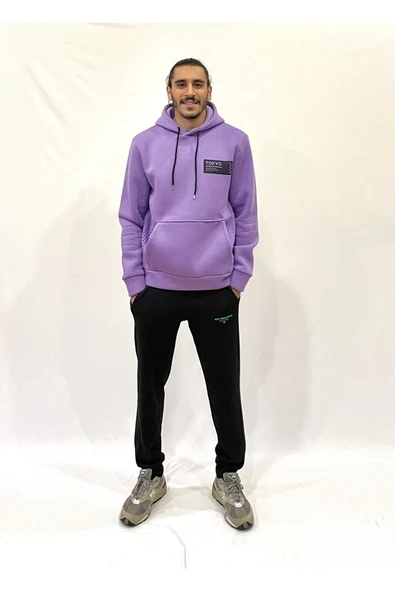 Erkek Kapşonlu Rahat Kalıp İçi Polarlı 3 iplik Tokyo Baskılı SweatShırt spr24sw05 - 8