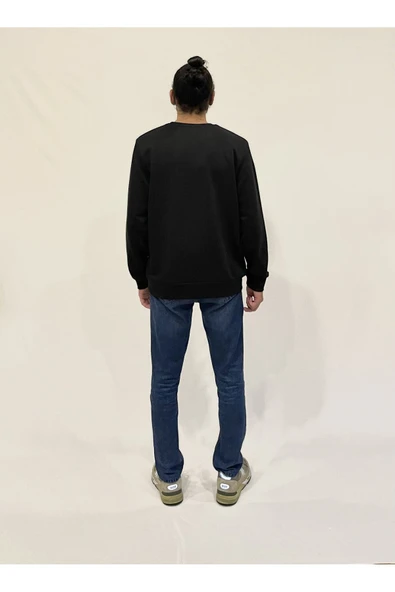 Erkek Bisiklet Yaka Rahat Kalıp 3 iplik Kalın Garnili Sweatshirt SPR24SW35 - 4