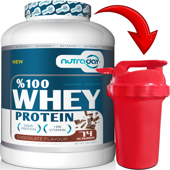 Nutraday Whey Protein 2257 gr Shaker Hediyeli Protein Tozu 24 gram Protein 74 Servis